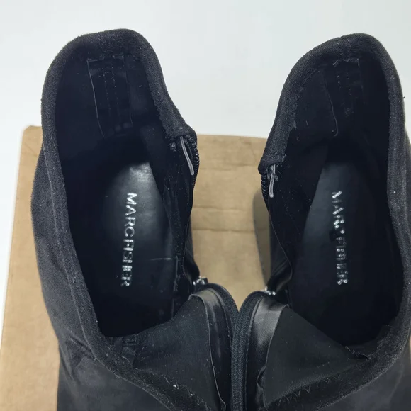 Marc Fisher Rivers Black Faux Suede Block Heeled Stretch Zippered Booties Size 7 - Picture 7 of 11